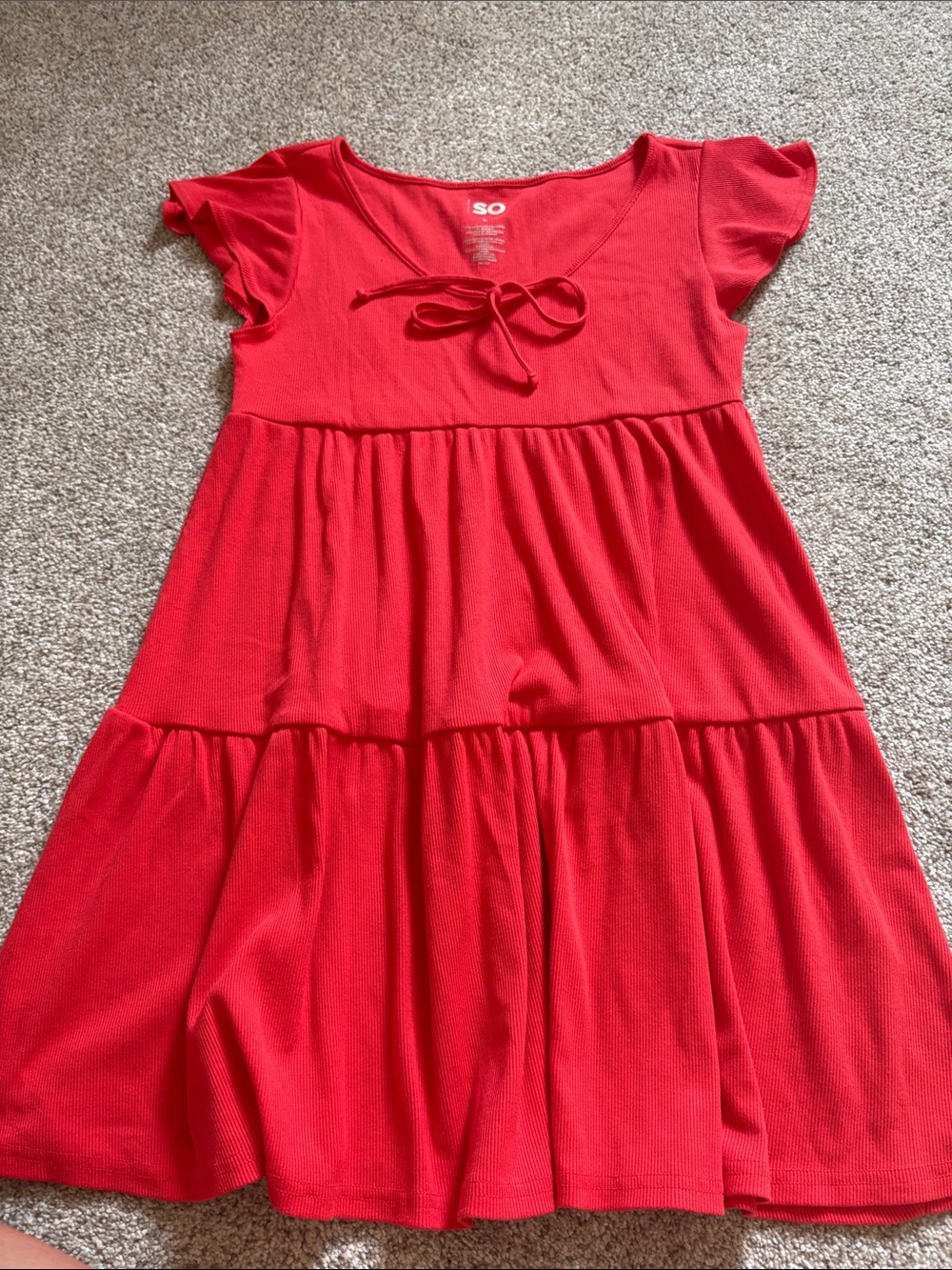 SO Juniors Bright Red Tie-Front Tiered Dress
